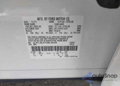 2016 Lincoln Mkx Reserve from USA, damaged, VIN 2LMTJ8LR7GBL44355